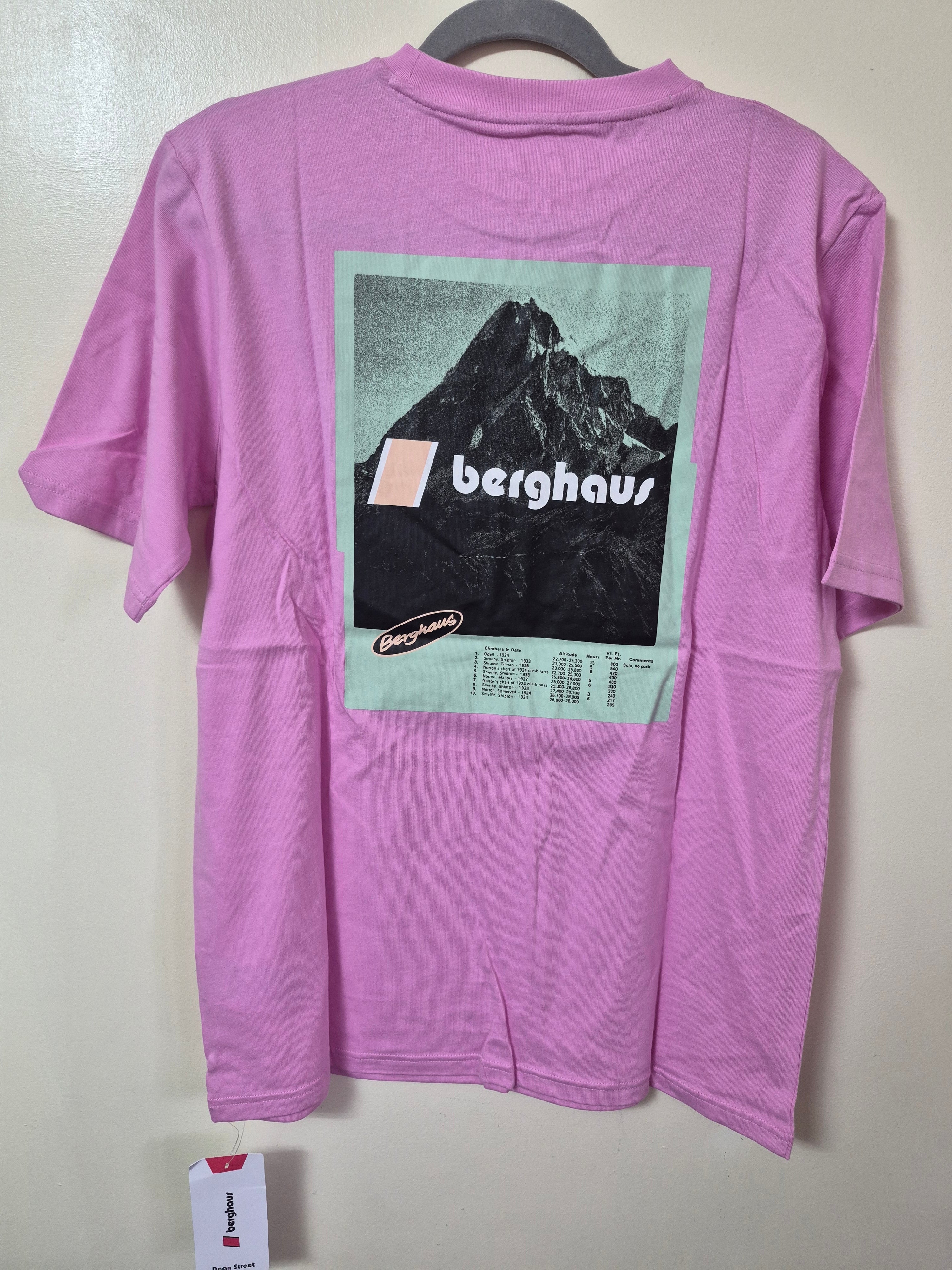 BERGHAUS WOMEN'S CLIMBING RECORDS TEE PINK UK LARGE BRAND NEW WITH TAGS AUTHENTIC RRP £35