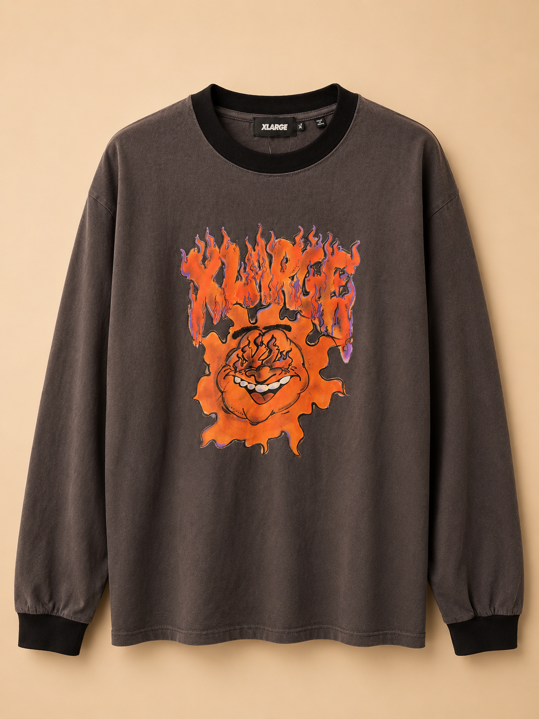 MENS XLARGE XI BURNING LONG SLEEVE GRAPHIC T-SHIRT CHARCOAL XL BRAND NEW RRP £75