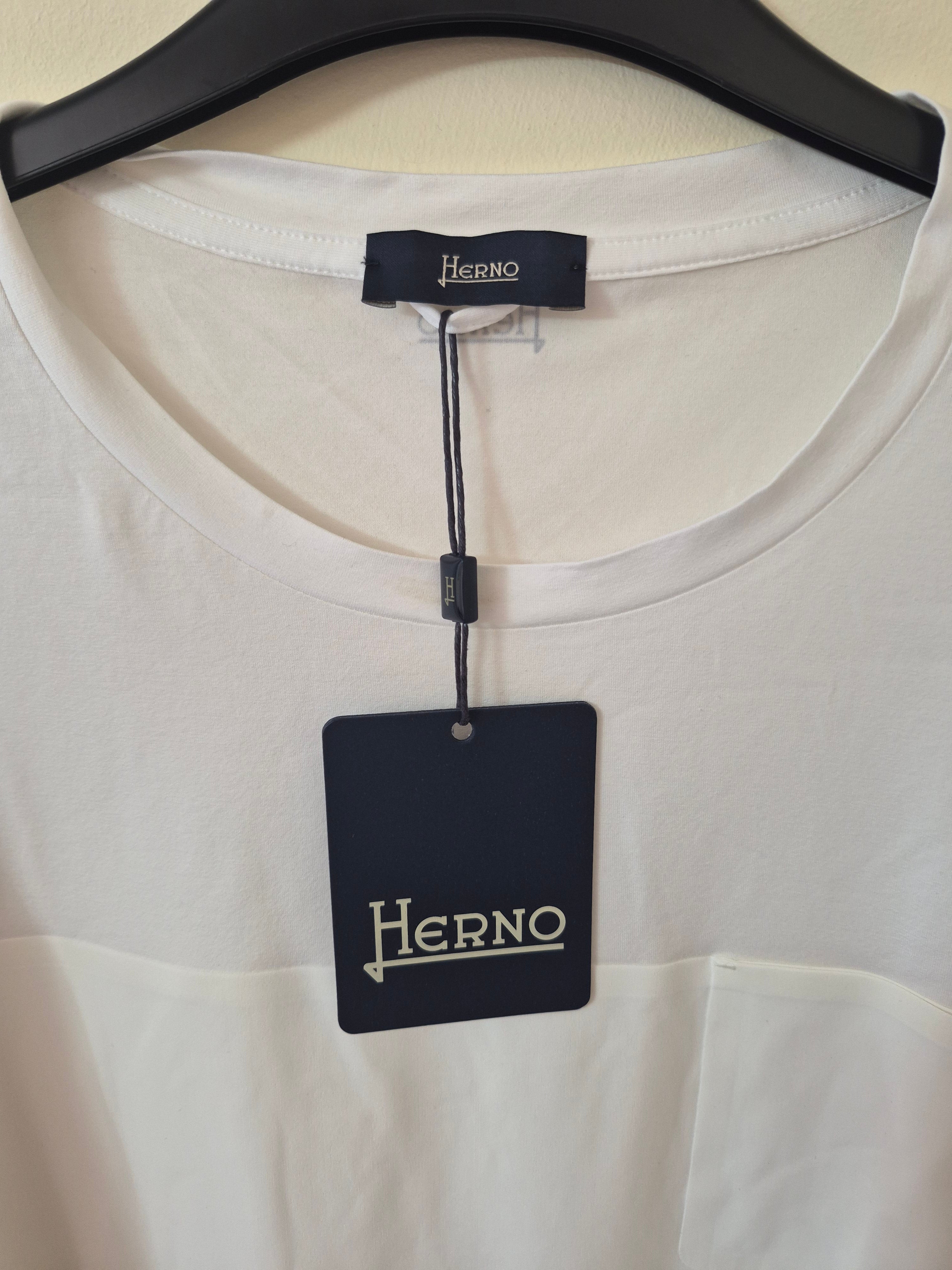 NEW HERNO MEN’S STRETCH COTTON POCKET T-SHIRT WHITE 2XL RRP£140