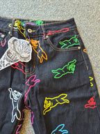 ICE CREAM RUNNING DOG ALL OVER PRINT JEANS MENS W30 BLACK DENIM BILLIONAIRE BOYS CLUB