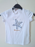NEW MONNALISA GIRLS DIAMANTÉ STARFISH T-SHIRT WHITE AGE 6 RRP£62