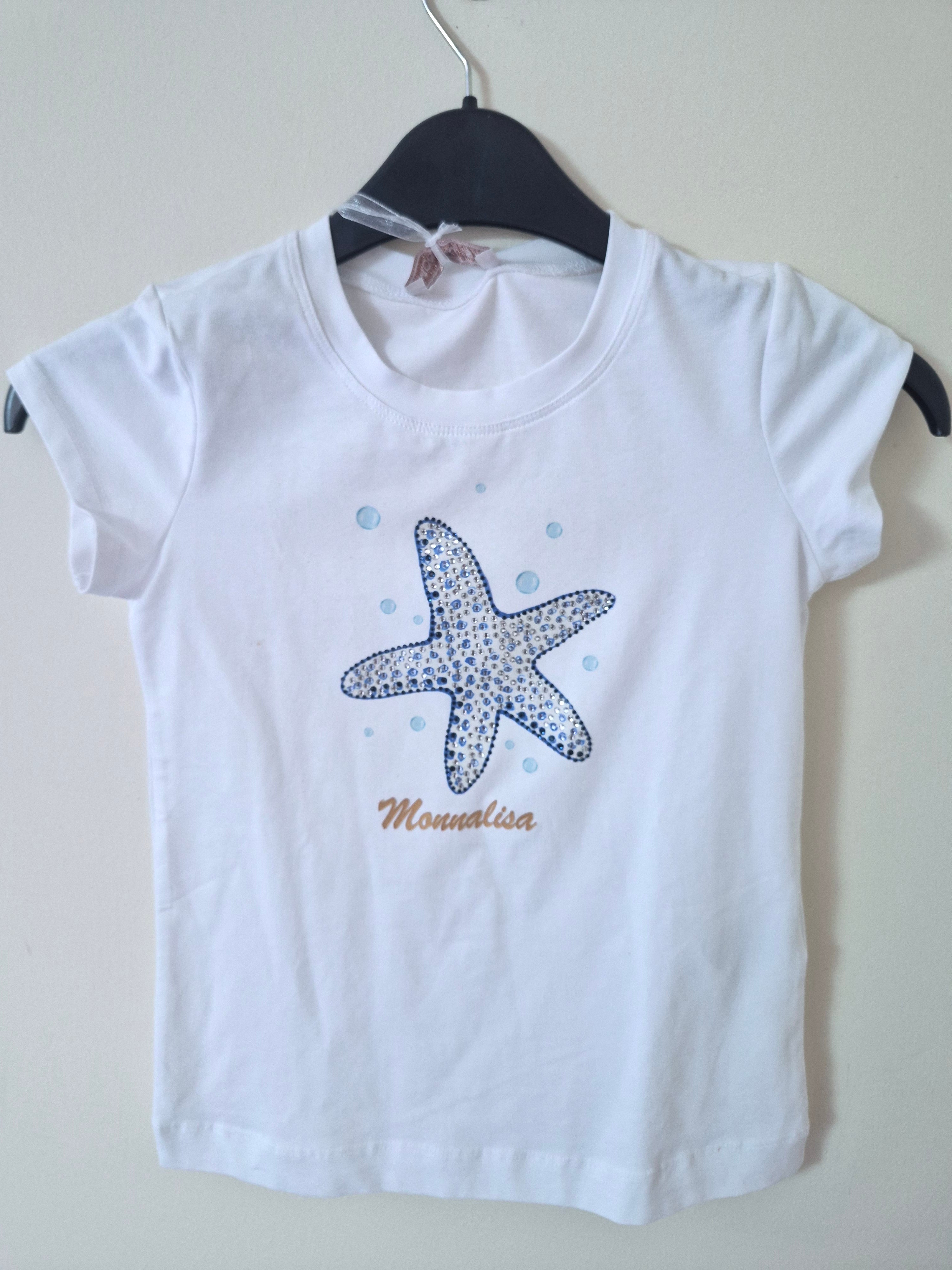 NEW MONNALISA GIRLS DIAMANTÉ STARFISH T-SHIRT WHITE AGE 6 RRP£62
