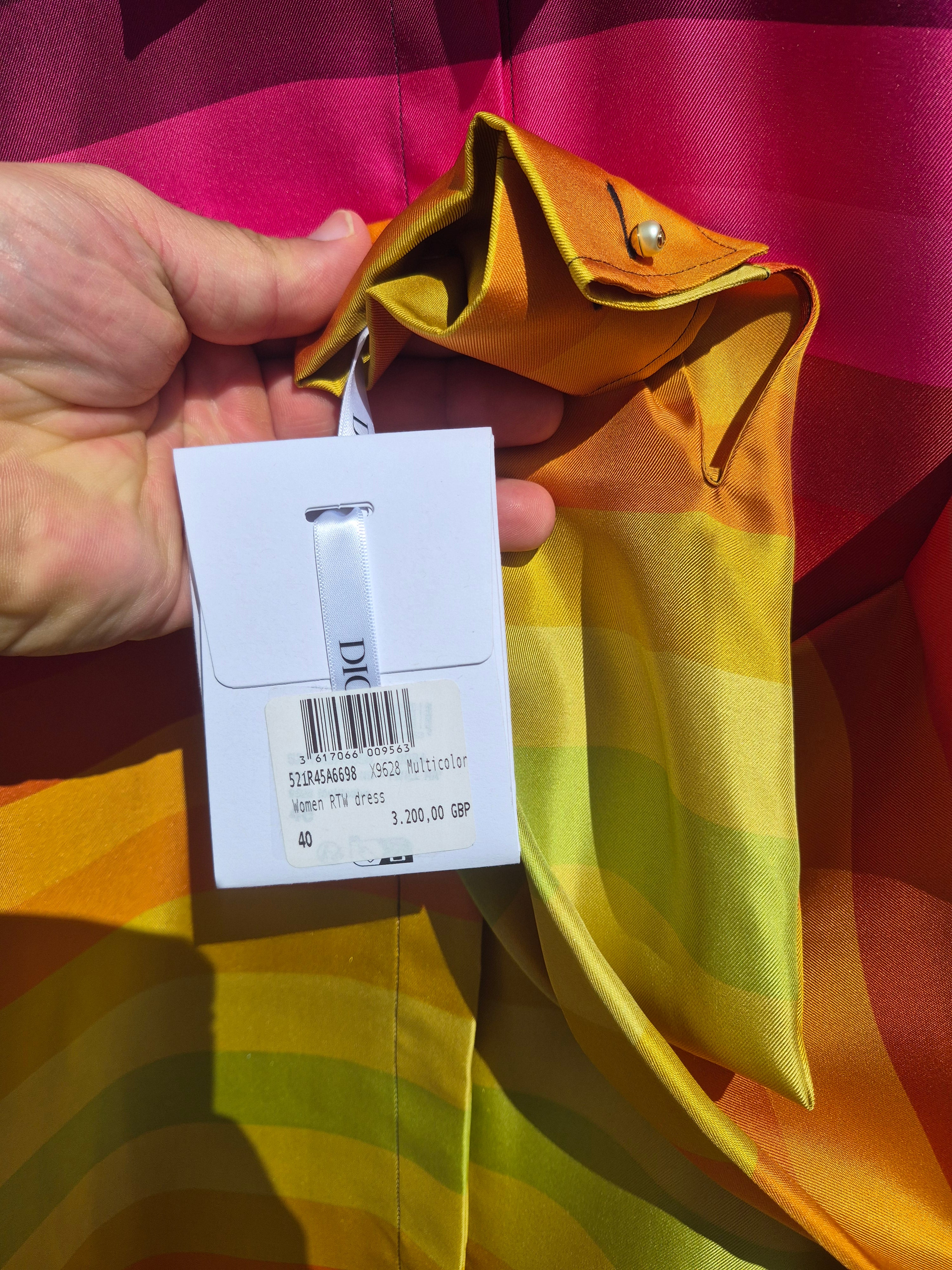 CHRISTIAN DIOR WOMEN'S RAINBOW STRIPED SILK SHIRT DRESS UK 12 (FR 40) NEW WITH TAGS RRP £3,200