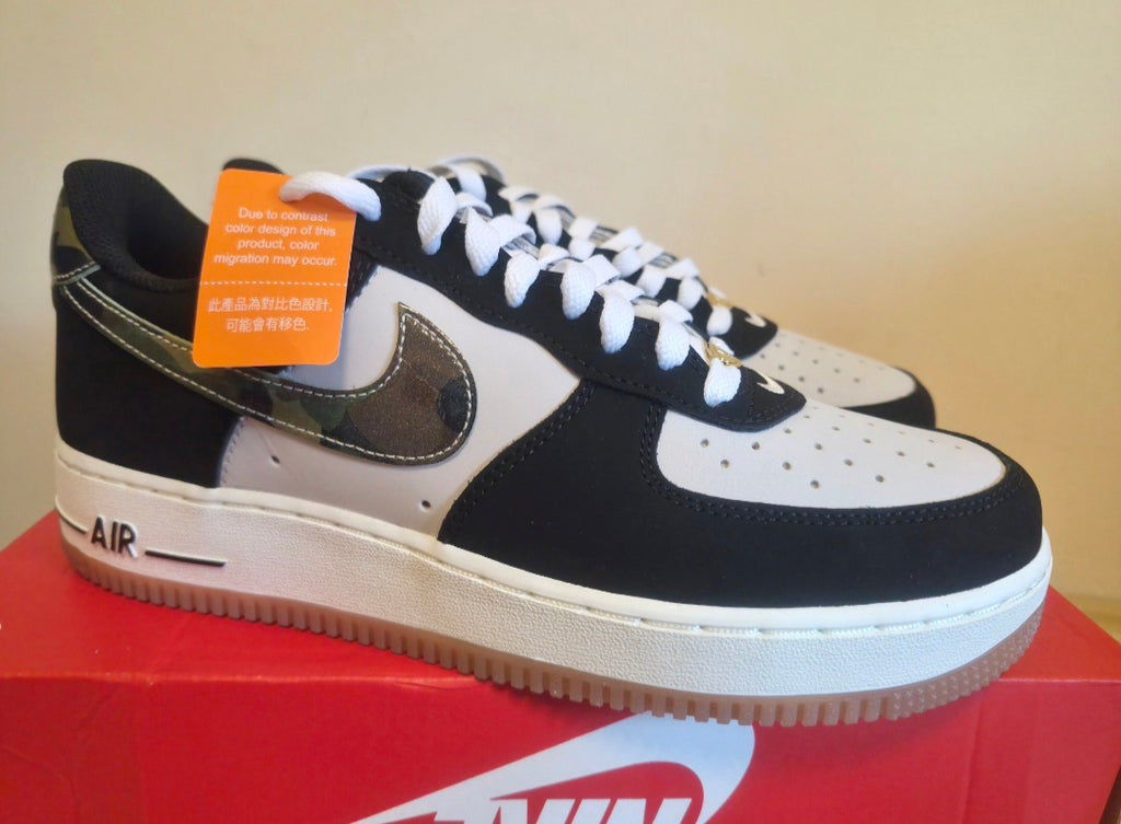 NIKE AIR FORCE 1 LOW RETRO WHITE BLACK GUM MED BROWN CAMO UK 7.5 MEN'S / WOMEN'S NEW HALF BOX RRP £119.99