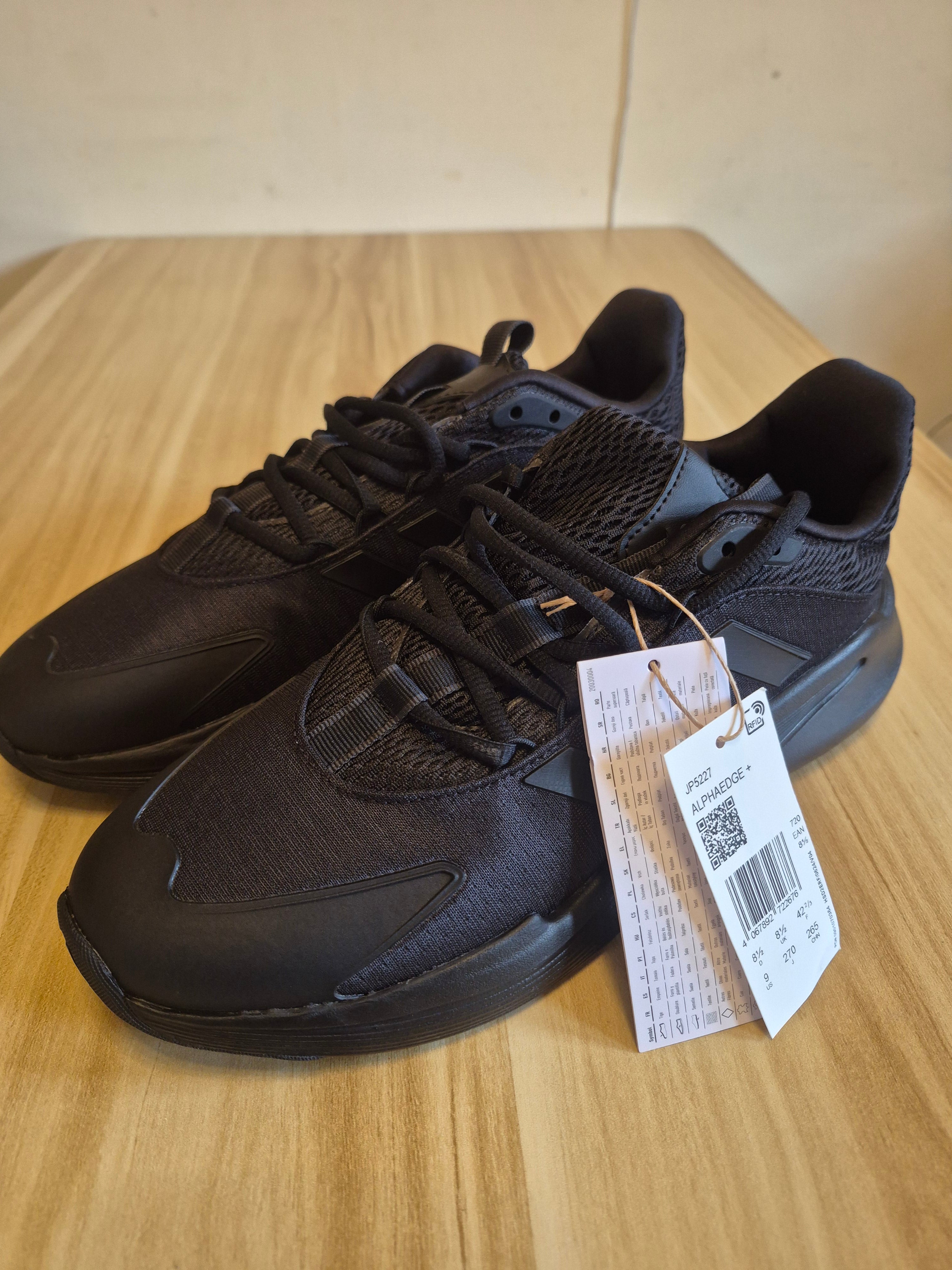 ADIDAS ALPHAEDGE+ RUNNING TRAINERS BLACK MEN'S UK 8.5 EU 42 2/3 BRAND NEW NO BOX RRP £110