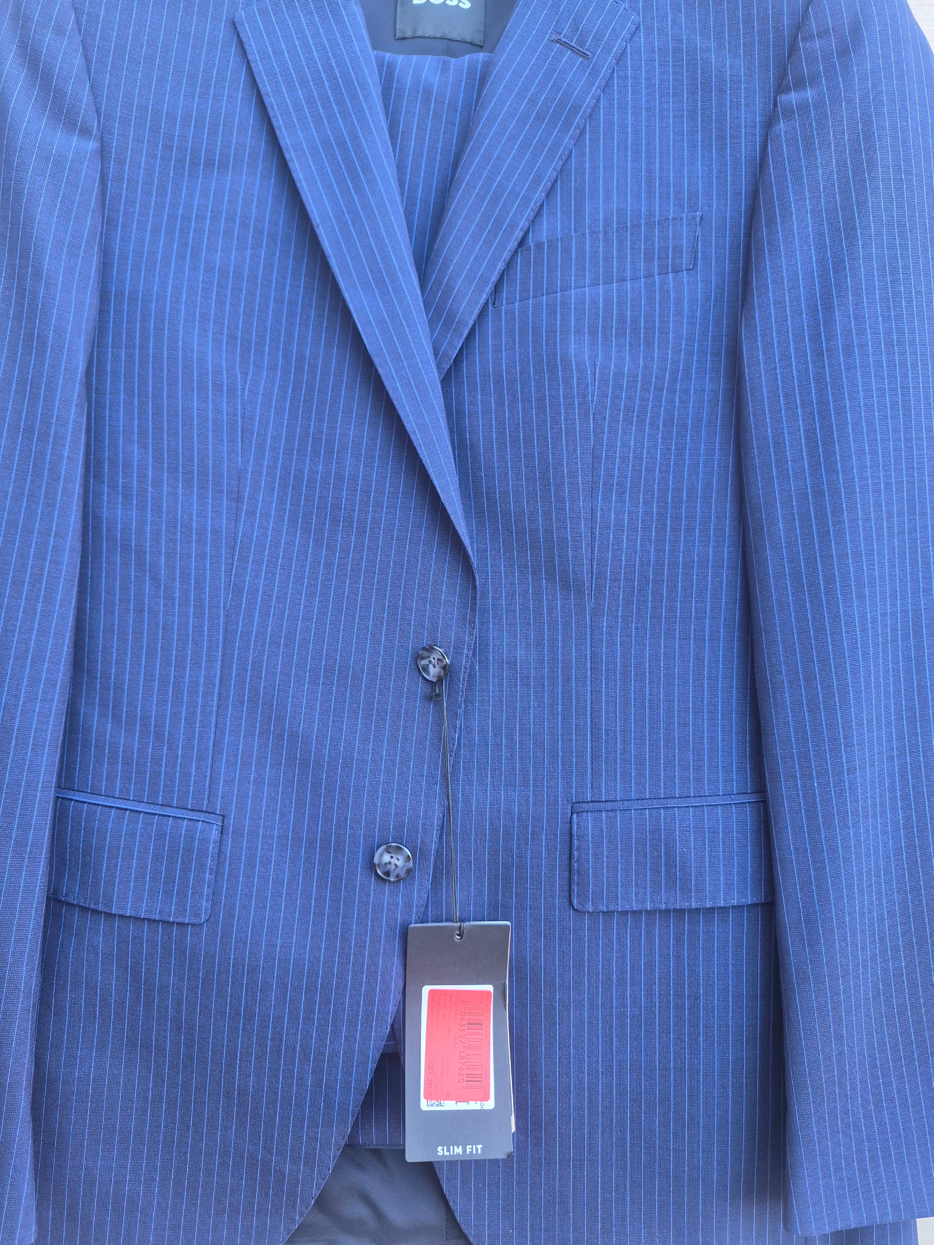 BOSS HUGO BOSS H-HUGE 2 PIECE SUIT BLUE PINSTRIPE SLIM FIT 38R PANTS 32R BRAND NEW WITH TAGS RRP £299