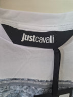 JUST CAVALLI WOMANS WHITE FOULARD GRAPHIC LOGO T SHIRT SIZE S BRAND NEW RRP £180