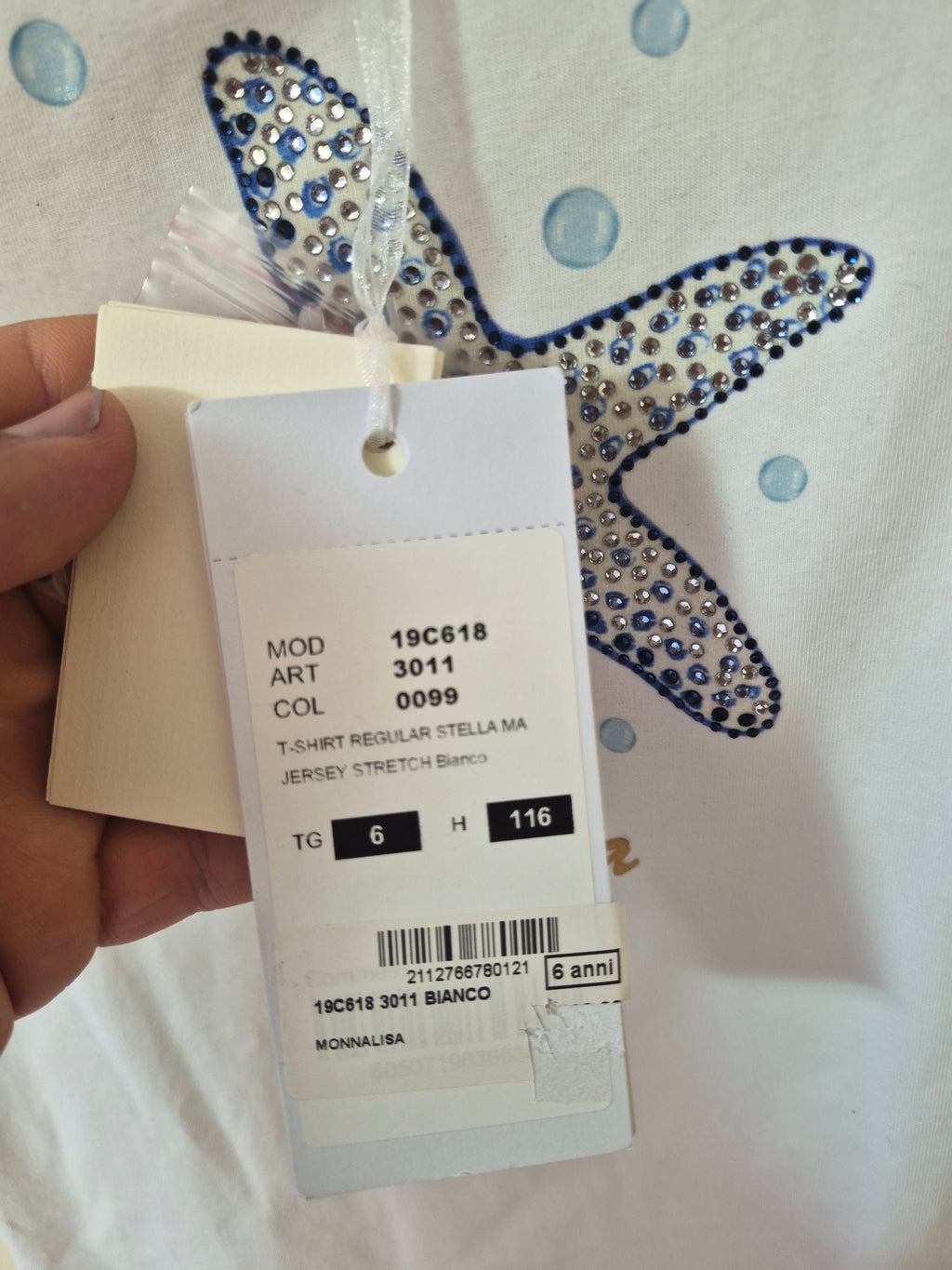 NEW MONNALISA GIRLS DIAMANTÉ STARFISH T-SHIRT WHITE AGE 6 RRP£62