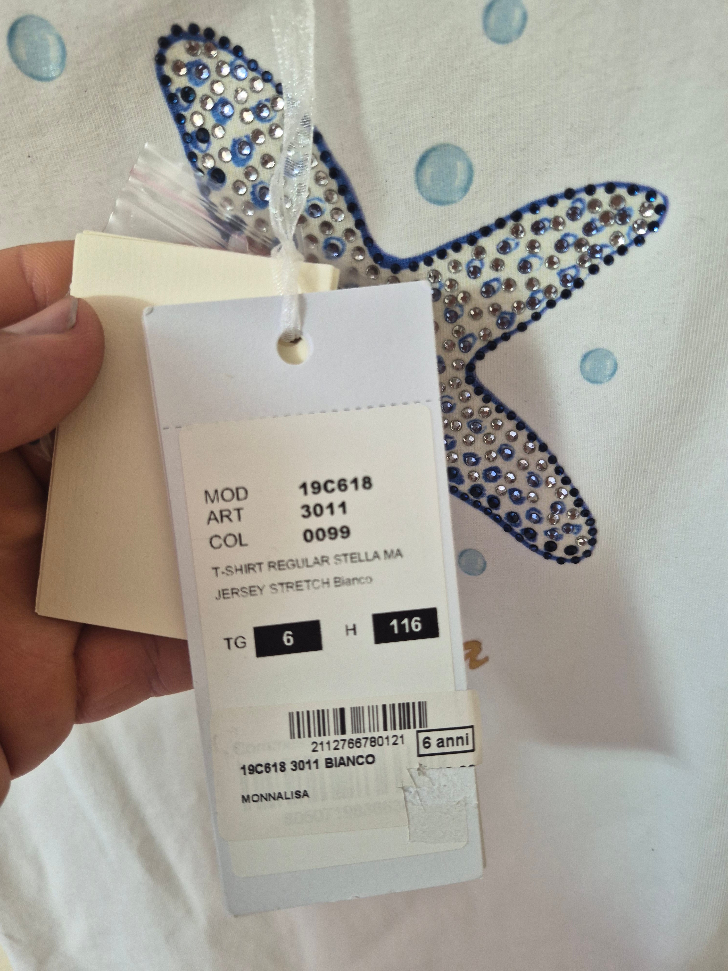 NEW MONNALISA GIRLS DIAMANTÉ STARFISH T-SHIRT WHITE AGE 6 RRP£62