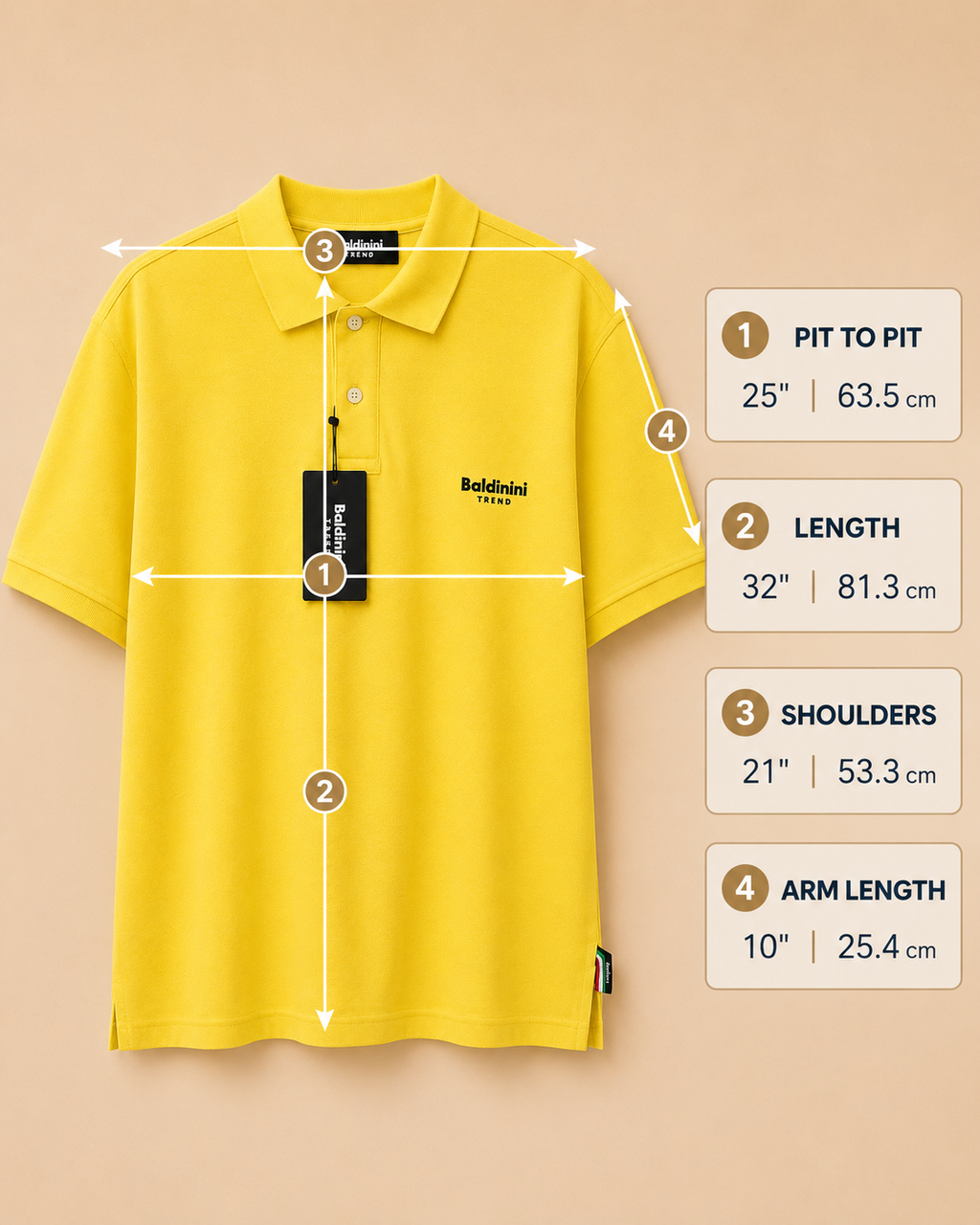 BALDININI TREND YELLOW LOGO POLO SHIRT MEN'S 2XL/3XL BNWT MADE IN ITALY RRP £200