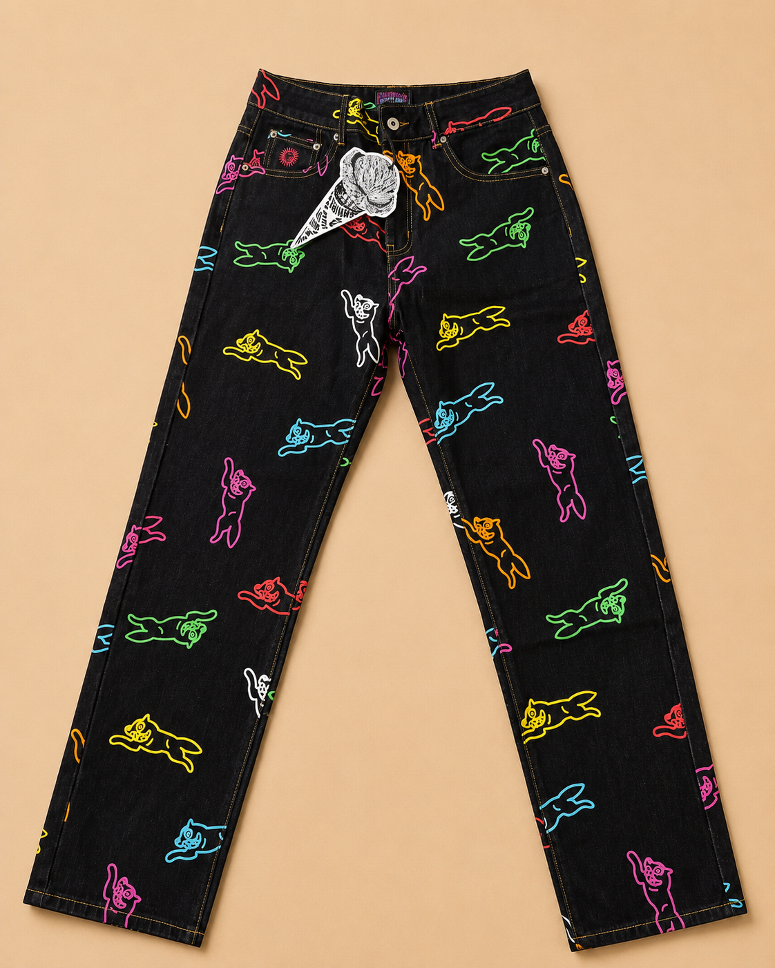 ICE CREAM RUNNING DOG ALL OVER PRINT JEANS MENS W30 BLACK DENIM BILLIONAIRE BOYS CLUB