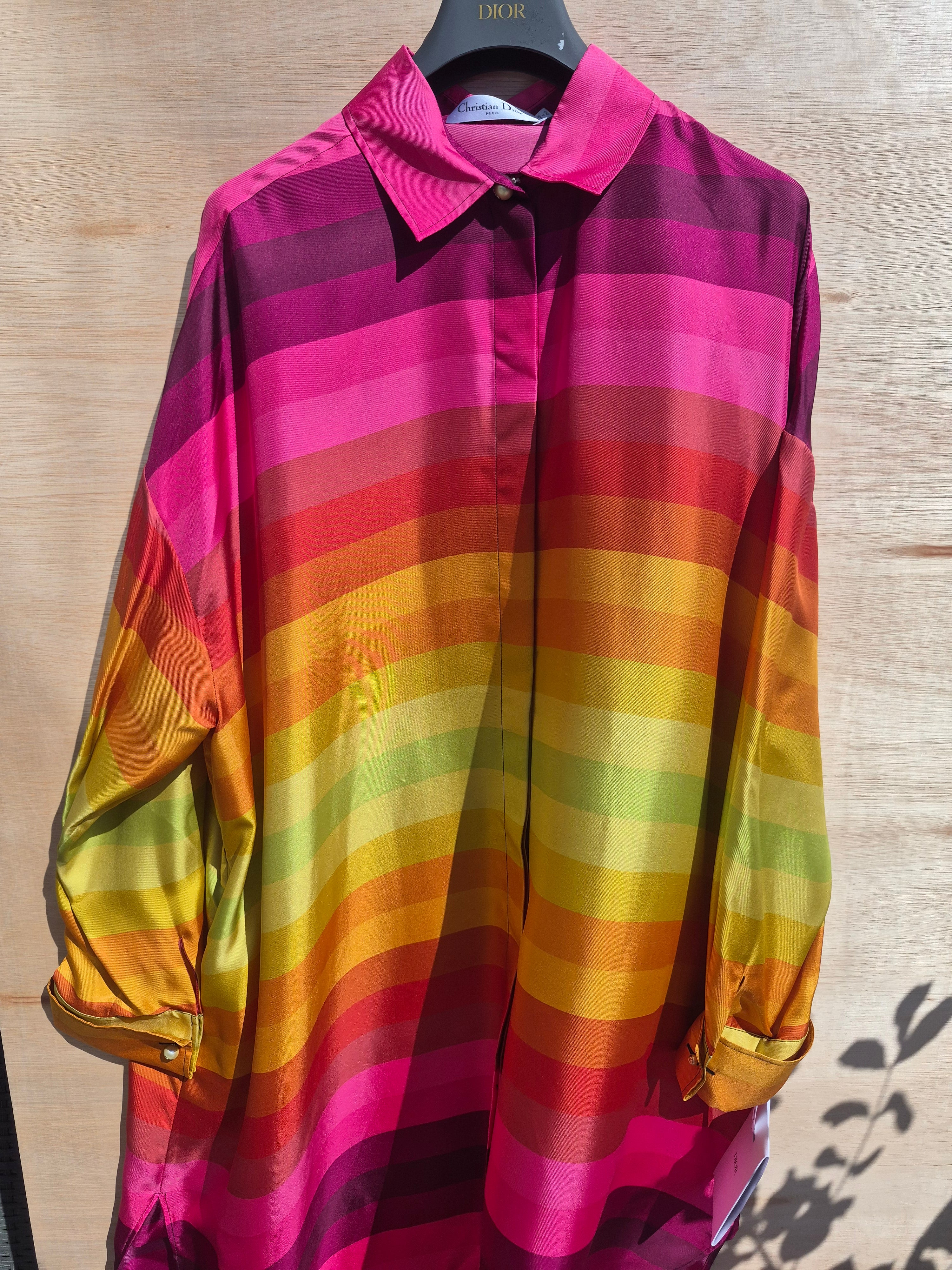 CHRISTIAN DIOR WOMEN'S RAINBOW STRIPED SILK SHIRT DRESS UK 12 (FR 40) NEW WITH TAGS RRP £3,200