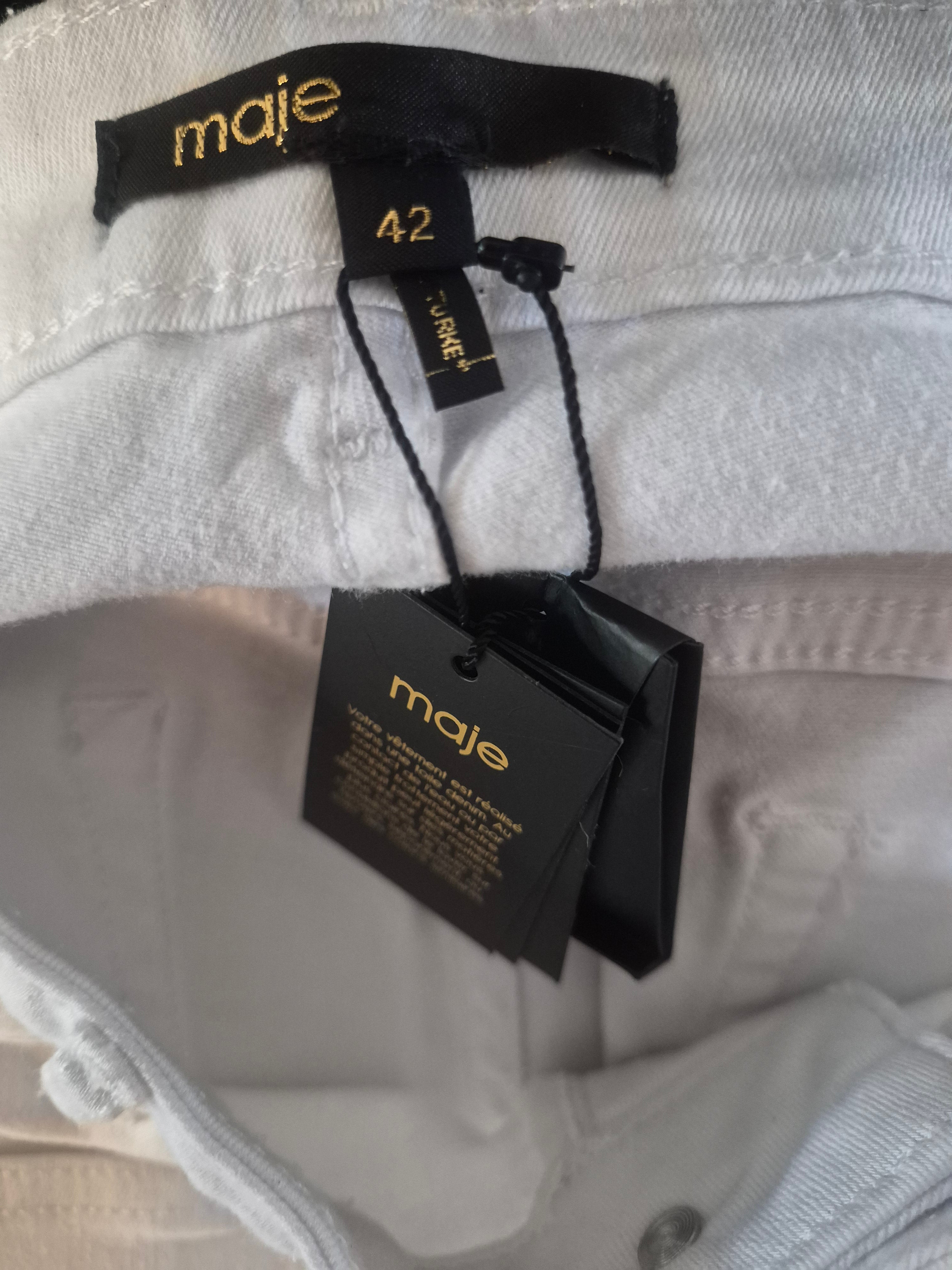 MAJE WHITE BUTTON FLY STRAIGHT LEG JEANS WOMEN'S FR42 UK14 BNWT DESIGNER DENIM £215 RRP
