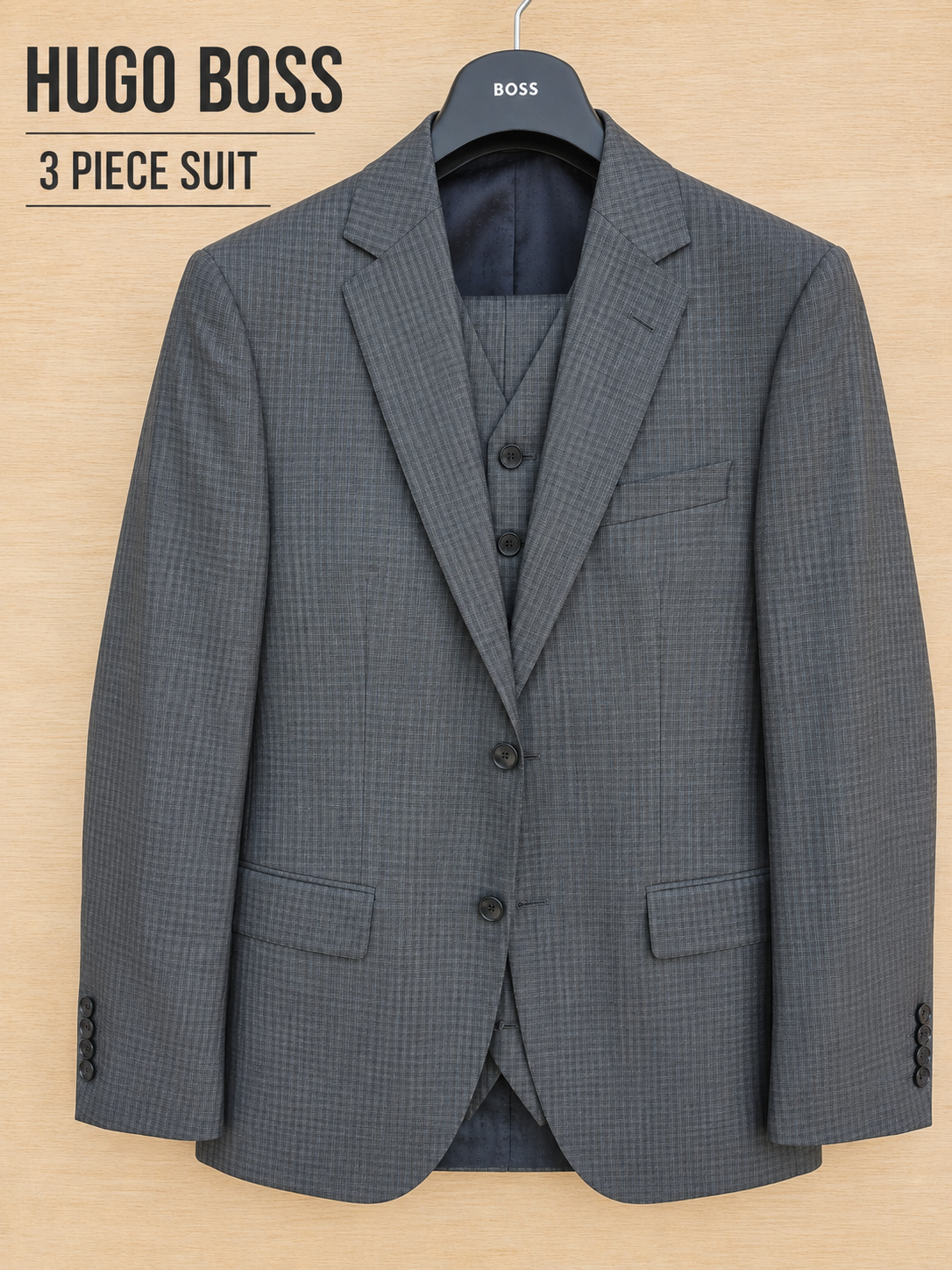 BOSS HUGO BOSS H-HUGE 3 PIECE SUIT GREY CHECK SLIM FIT 36R / 30R PANT BRAND NEW WITH TAGS REDA WOOL RRP £599