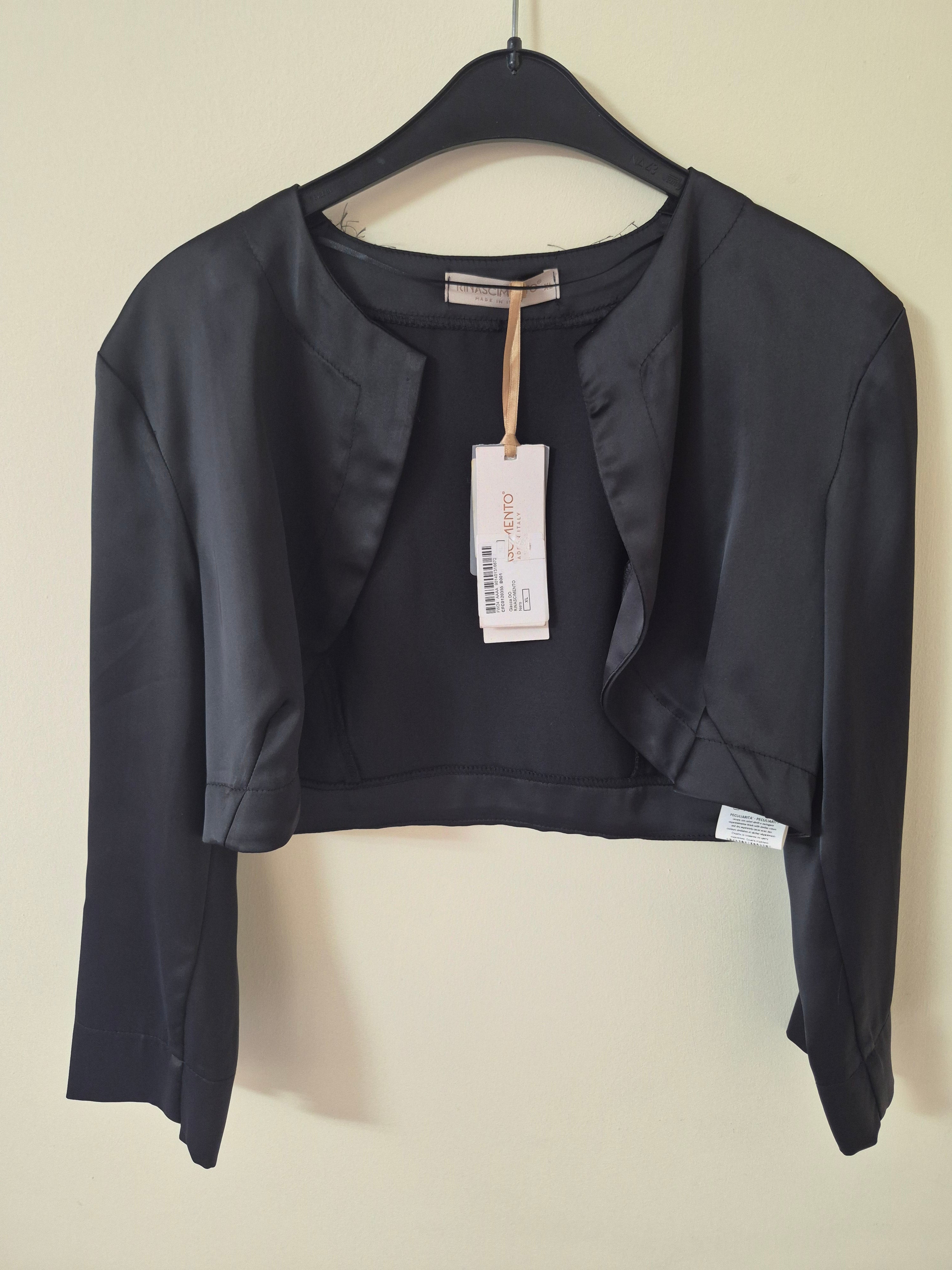 NEW RINASCIMENTO WOMEN’S SATIN CROPPED BOLERO JACKET BLACK XL RRP£70
