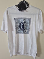 JUST CAVALLI WOMANS WHITE FOULARD GRAPHIC LOGO T SHIRT SIZE S BRAND NEW RRP £180