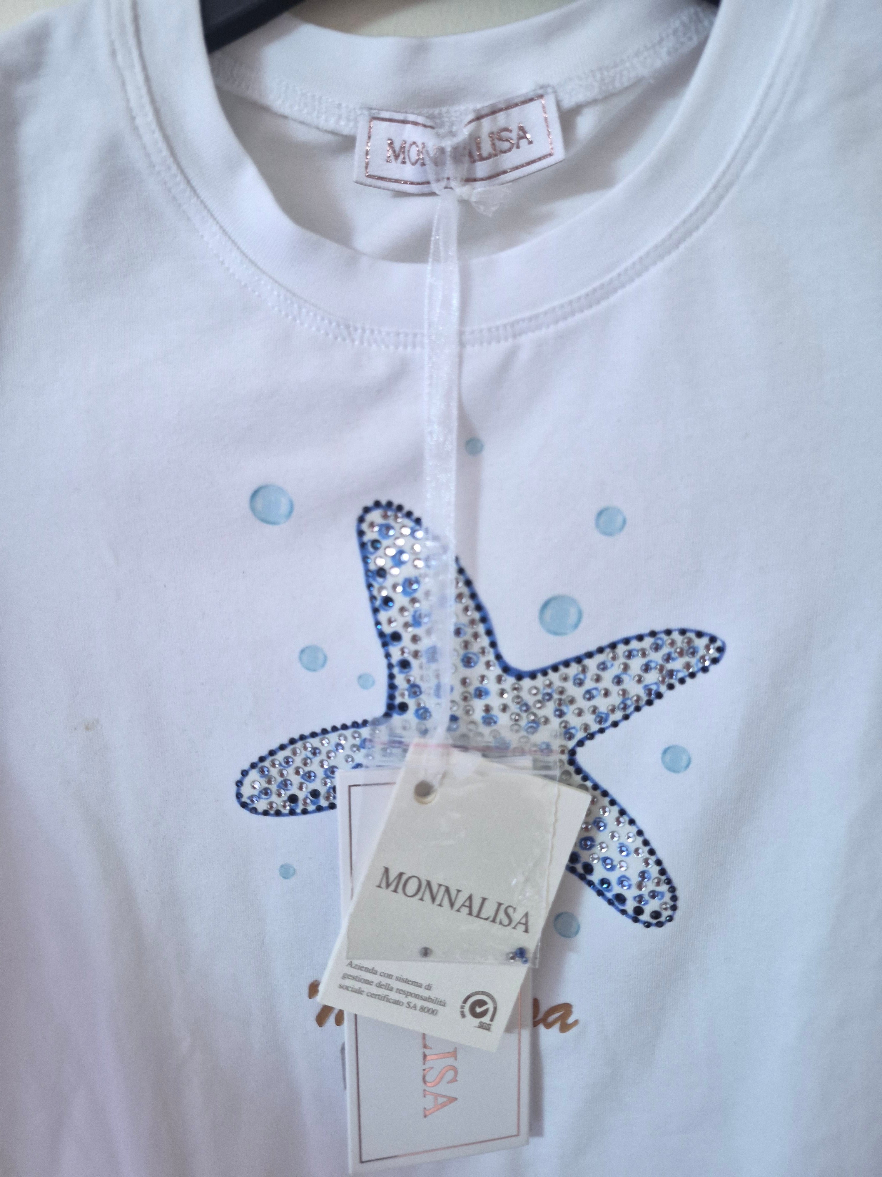 NEW MONNALISA GIRLS DIAMANTÉ STARFISH T-SHIRT WHITE AGE 6 RRP£62