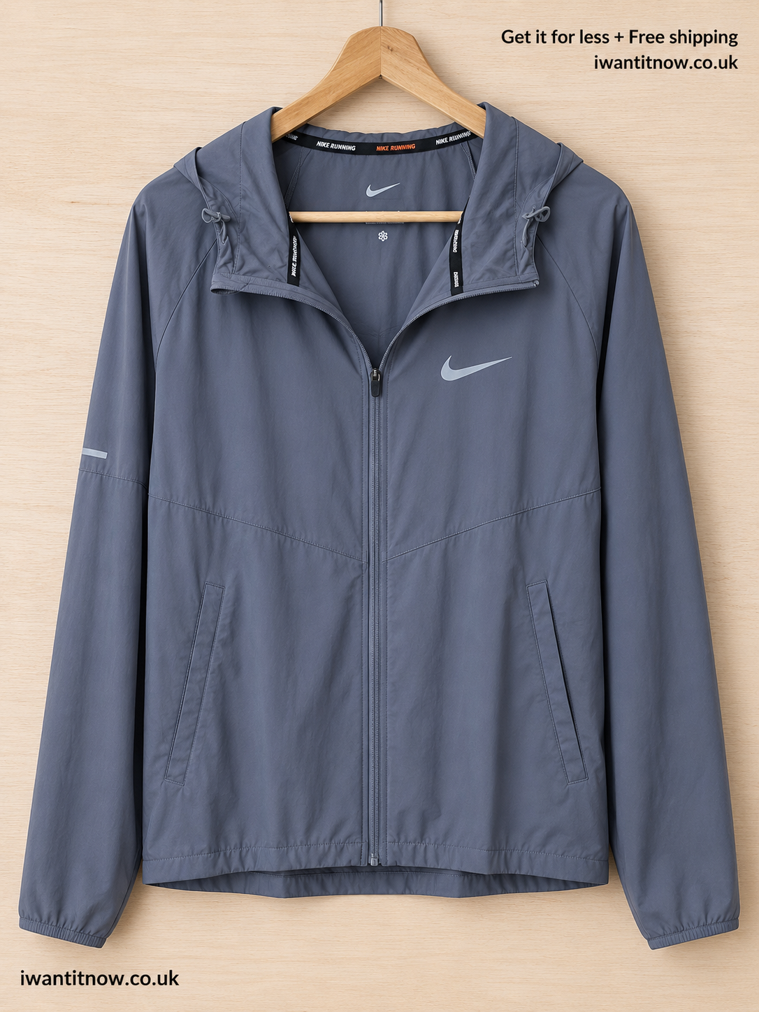 NIKE RUNNING MEN'S GREY LIGHTWEIGHT HOODED RUNNING JACKET SIZE M REFLECTIVE ZIP (SMALL HOLE)