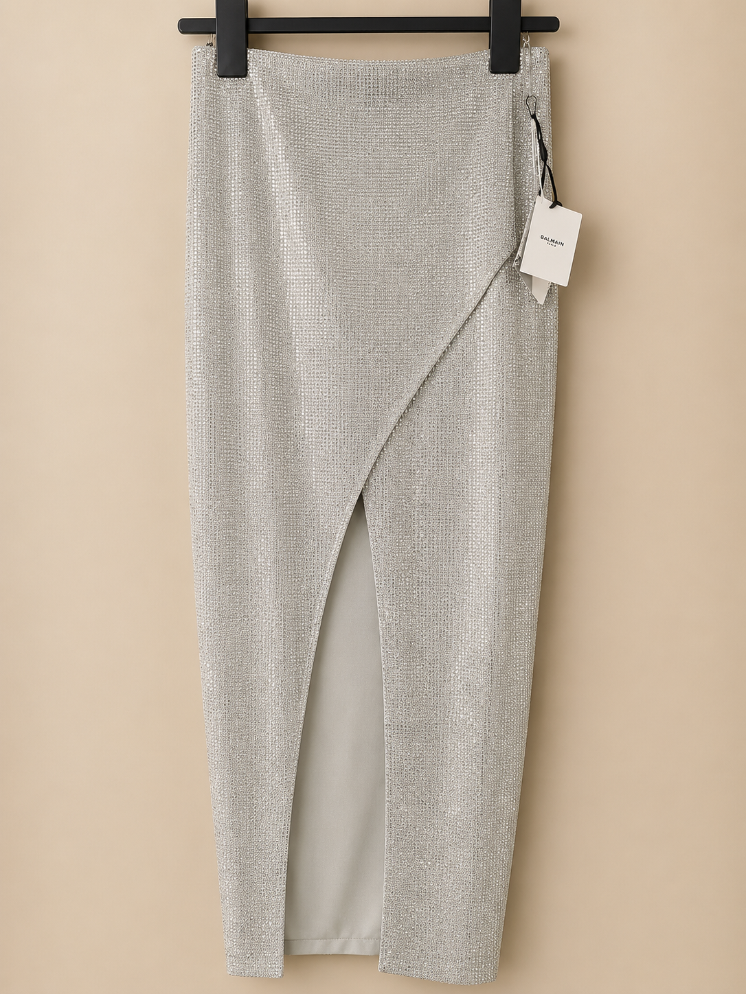 BALMAIN PARIS RHINESTONE EMBELLISHED MIDI SKIRT SILVER UK6 or UK8 NEW WITH TAGS RRP £2,950 - 100% AUTHENTIC