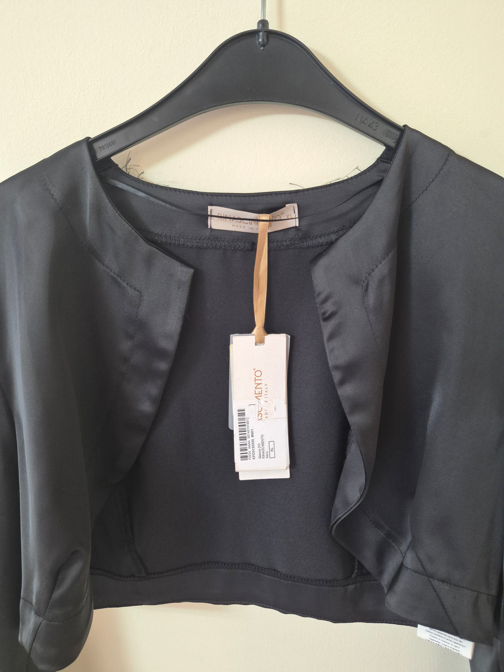 NEW RINASCIMENTO WOMEN’S SATIN CROPPED BOLERO JACKET BLACK XL RRP£70