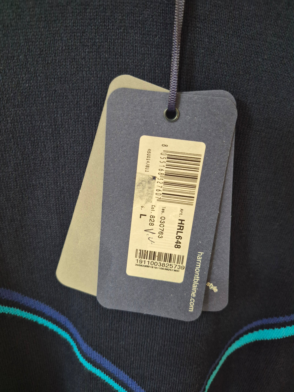 NEW HARMONT & BLAINE MEN’S DIAMOND STRIPE COTTON JUMPER NAVY LARGE RRP£162