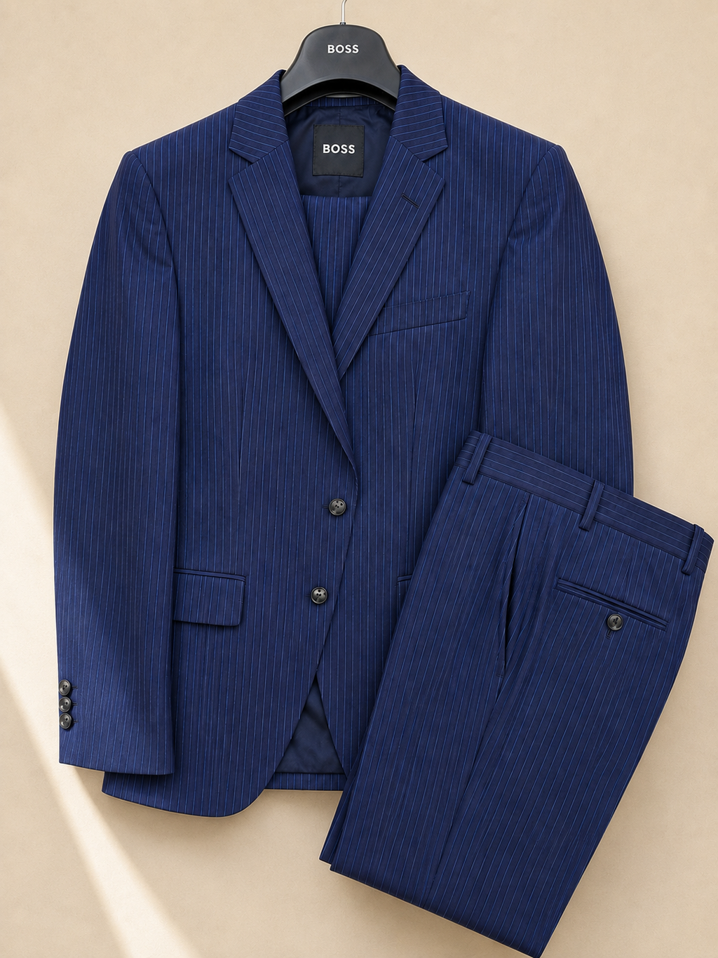 BOSS HUGO BOSS H-HUGE 2 PIECE SUIT BLUE PINSTRIPE SLIM FIT 38R PANTS 32R BRAND NEW WITH TAGS RRP £299