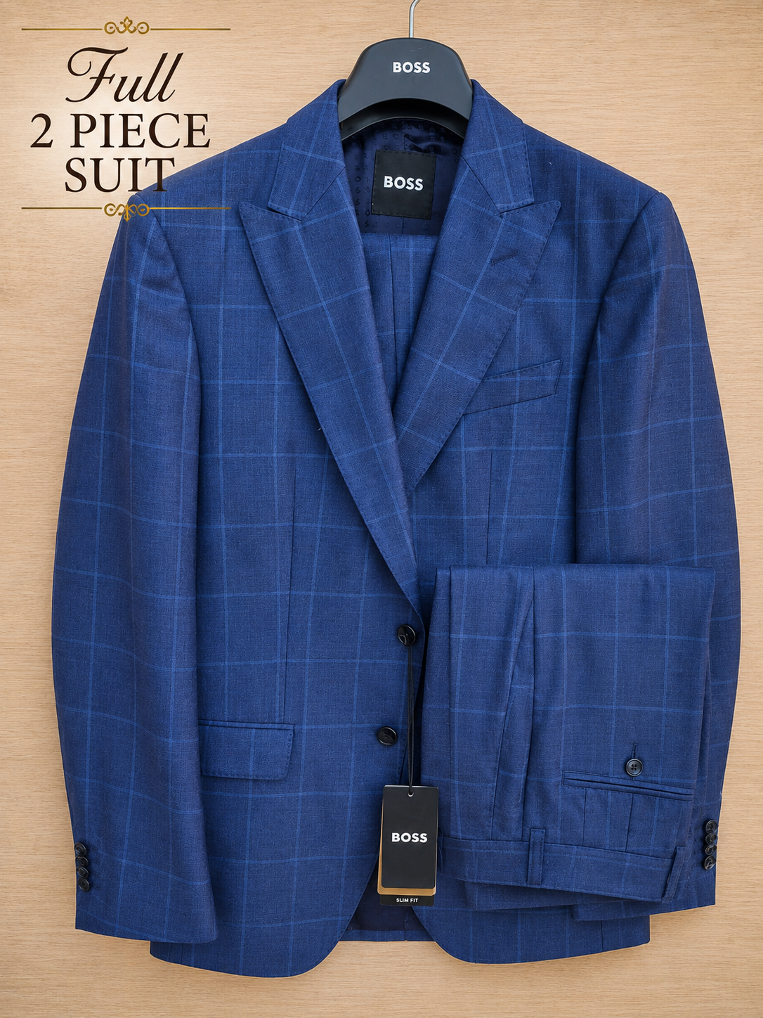 BOSS HUGO BOSS H-HAYES 2 PIECE SUIT BLUE CHECK SLIM FIT 36R / 30R PANT BRAND NEW WITH TAGS RRP £299