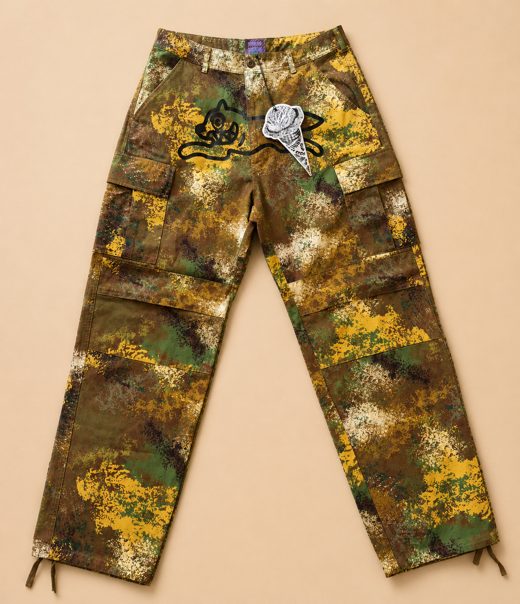 NEW ICE CREAM RUNNING DOG CAMO CARGO PANTS MENS LARGE CARGO TROUSERS RRP£130 BILLIONAIRE BOYS CLUB