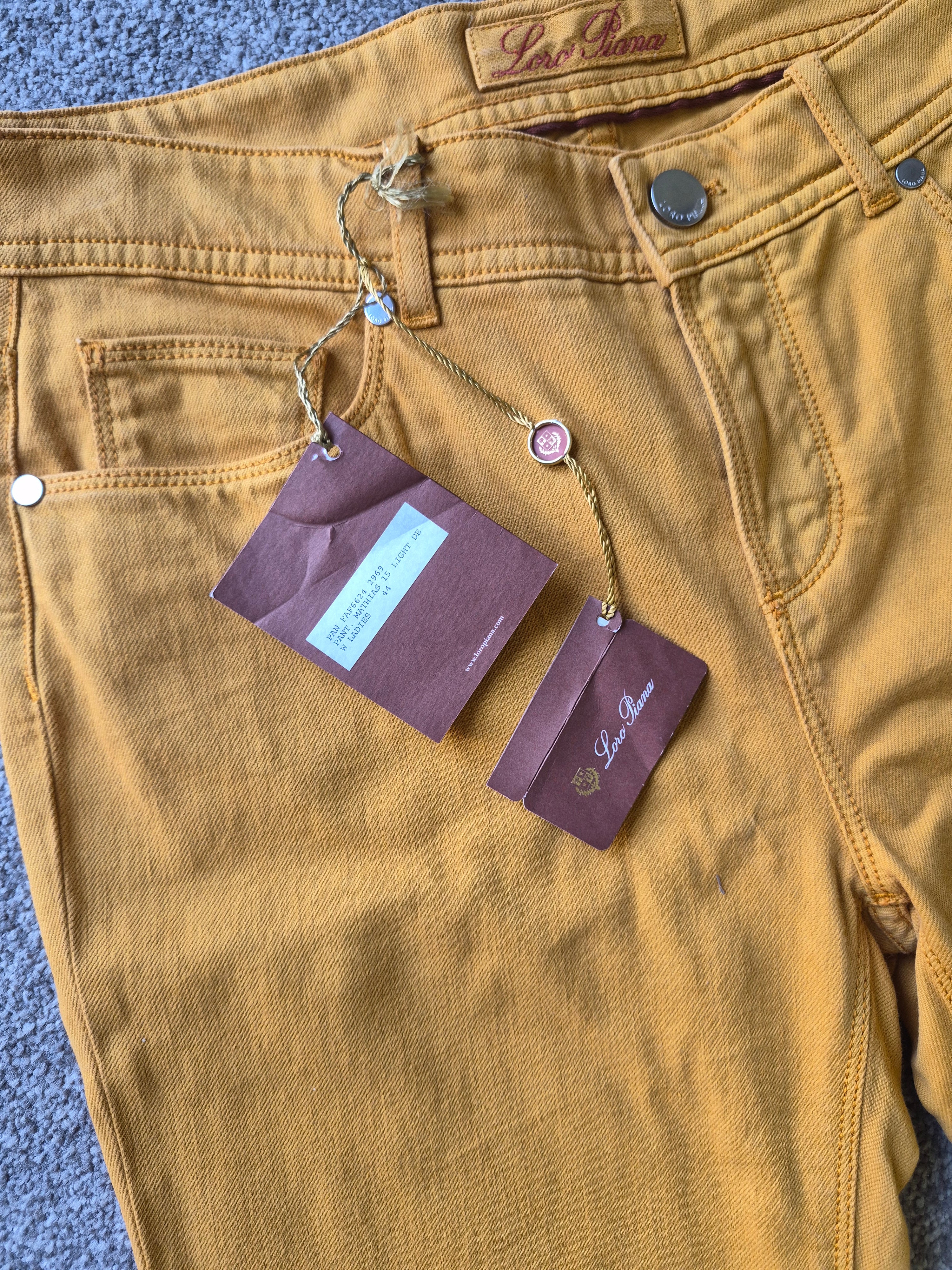 NEW LORO PIANA MUSTARD STRETCH COTTON JEANS SIZE 44 (UK 12) WITH TAGS RRP £445
