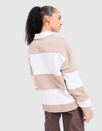 UNLIKE HUMANS UNISEX COLOURBLOCK COLLARED SWEATSHIRT BEIGE WHITE MEDIUM RRP £65 NO TAGS