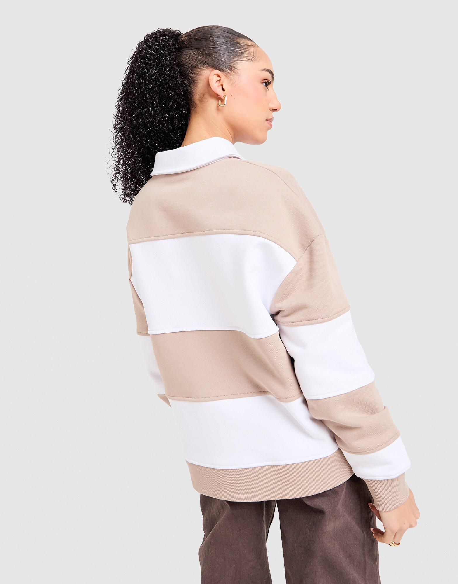 UNLIKE HUMANS UNISEX COLOURBLOCK COLLARED SWEATSHIRT BEIGE WHITE MEDIUM RRP £65 NO TAGS