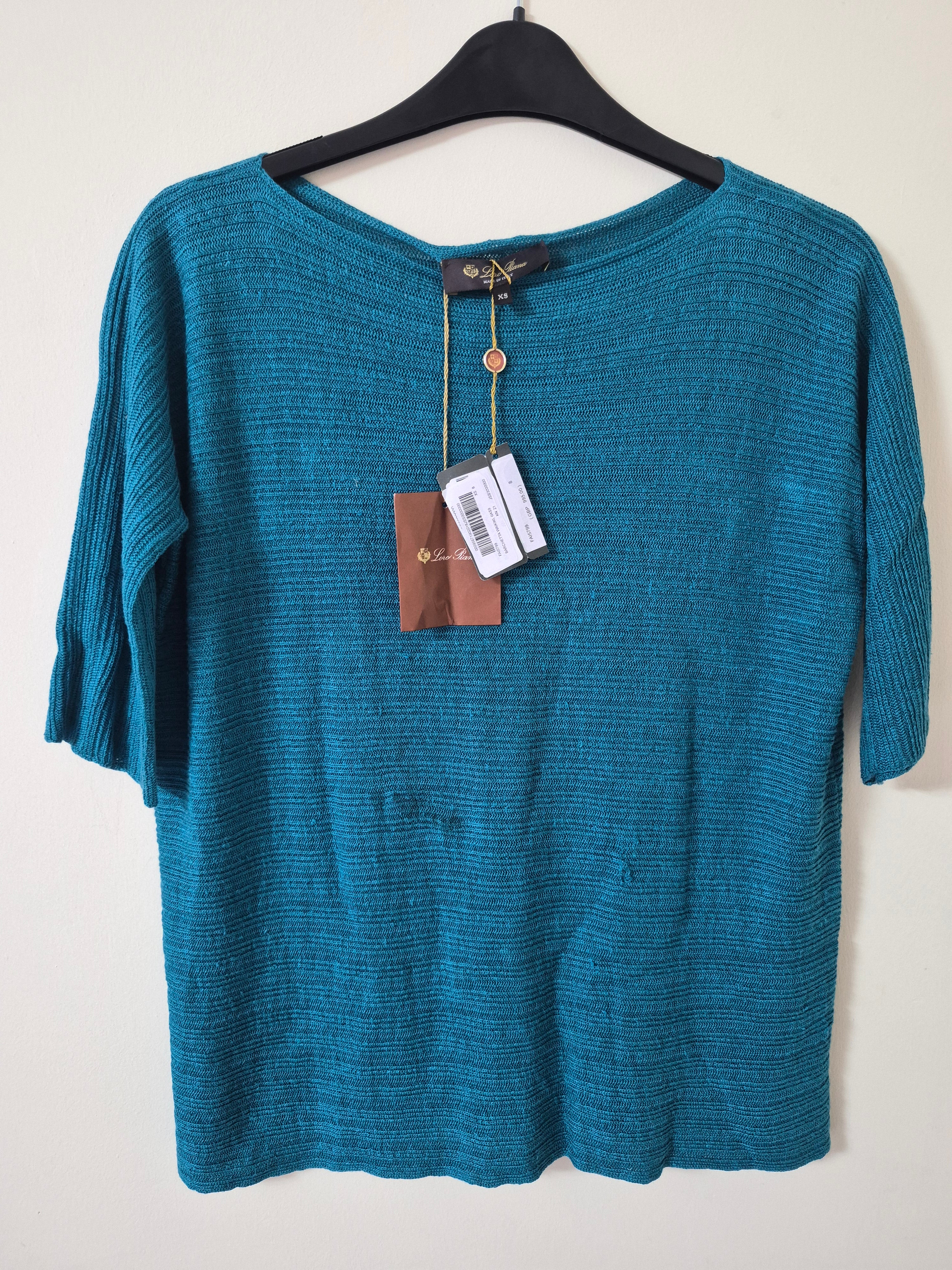 LORO PIANA BARCHETTA WAIKIKI KNIT TOP XS UK 6 TEAL BNWT RRP £995 MADE IN ITALY