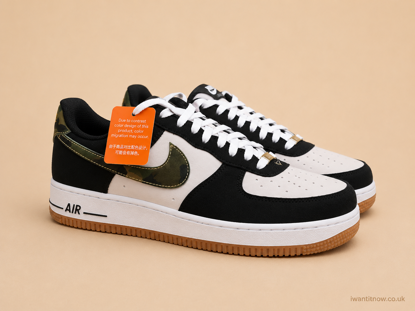 NIKE AIR FORCE 1 LOW RETRO WHITE BLACK GUM MED BROWN CAMO UK 7.5 MEN'S / WOMEN'S NEW HALF BOX RRP £119.99