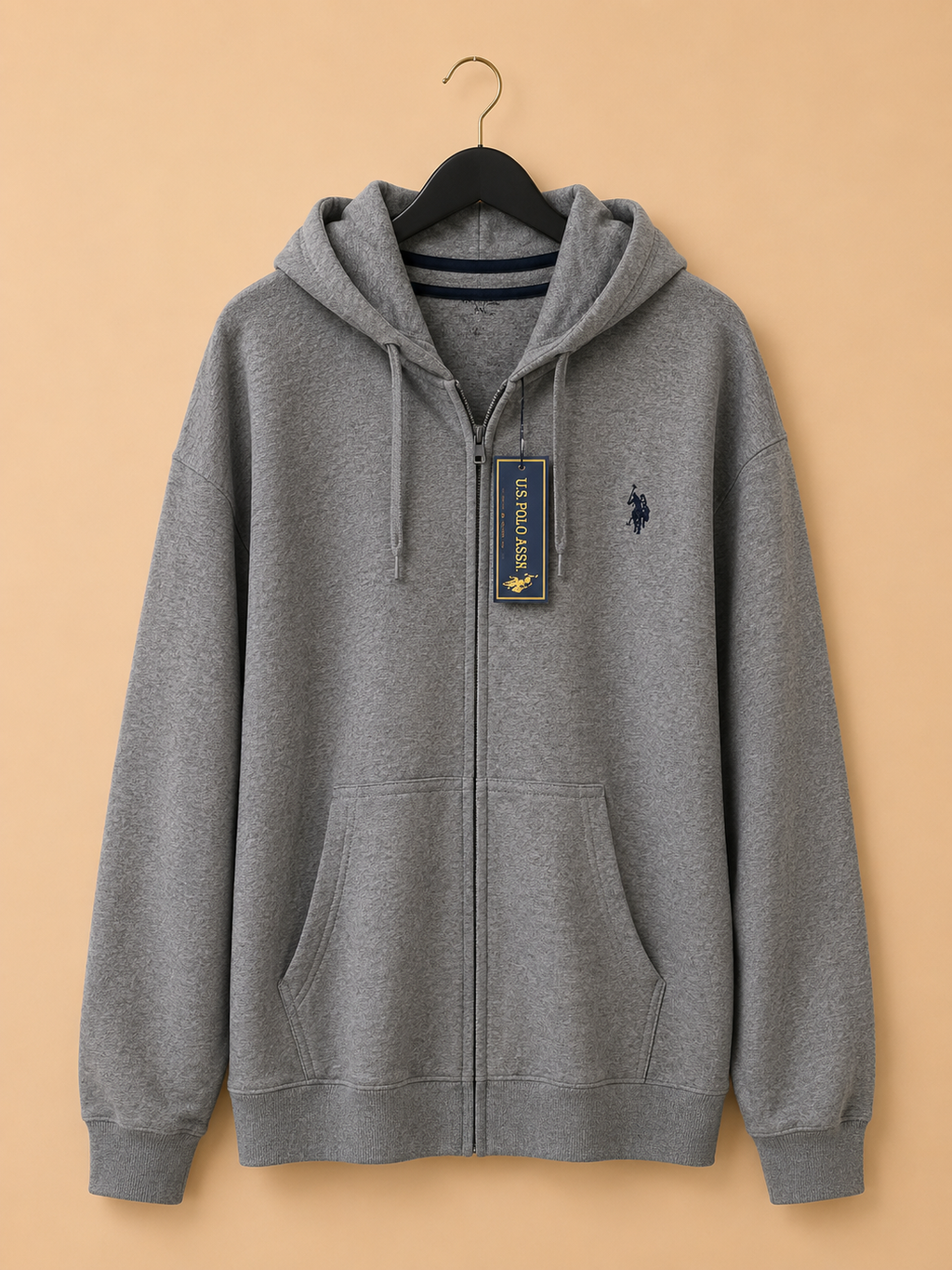 U.S. POLO ASSN. MEN'S GREY FULL ZIP HOODIE 3XL NEW WITH TAGS COTTON BLEND SWEATSHIRT