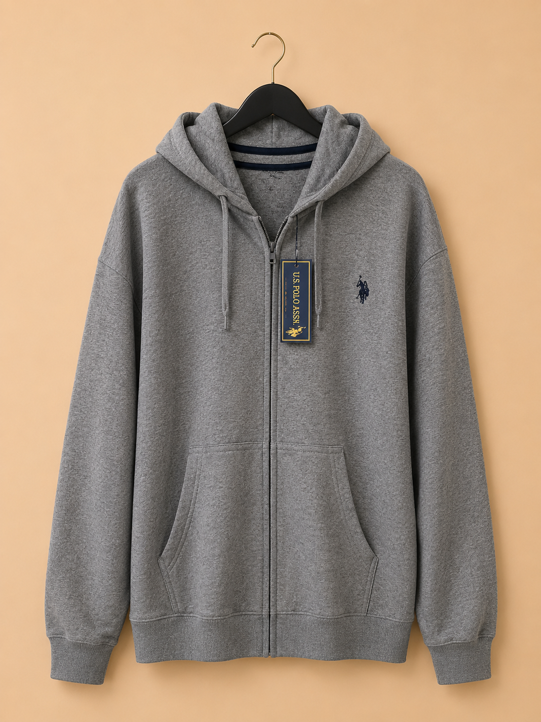 U.S. POLO ASSN. MEN'S GREY FULL ZIP HOODIE 3XL NEW WITH TAGS COTTON BLEND SWEATSHIRT