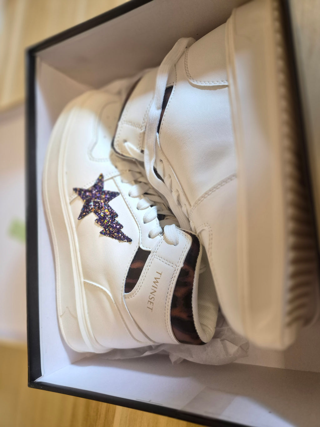 TWINSET MILANO WOMEN'S WHITE HIGH TOP TRAINERS UK 4 NEW BOXED RRP £190