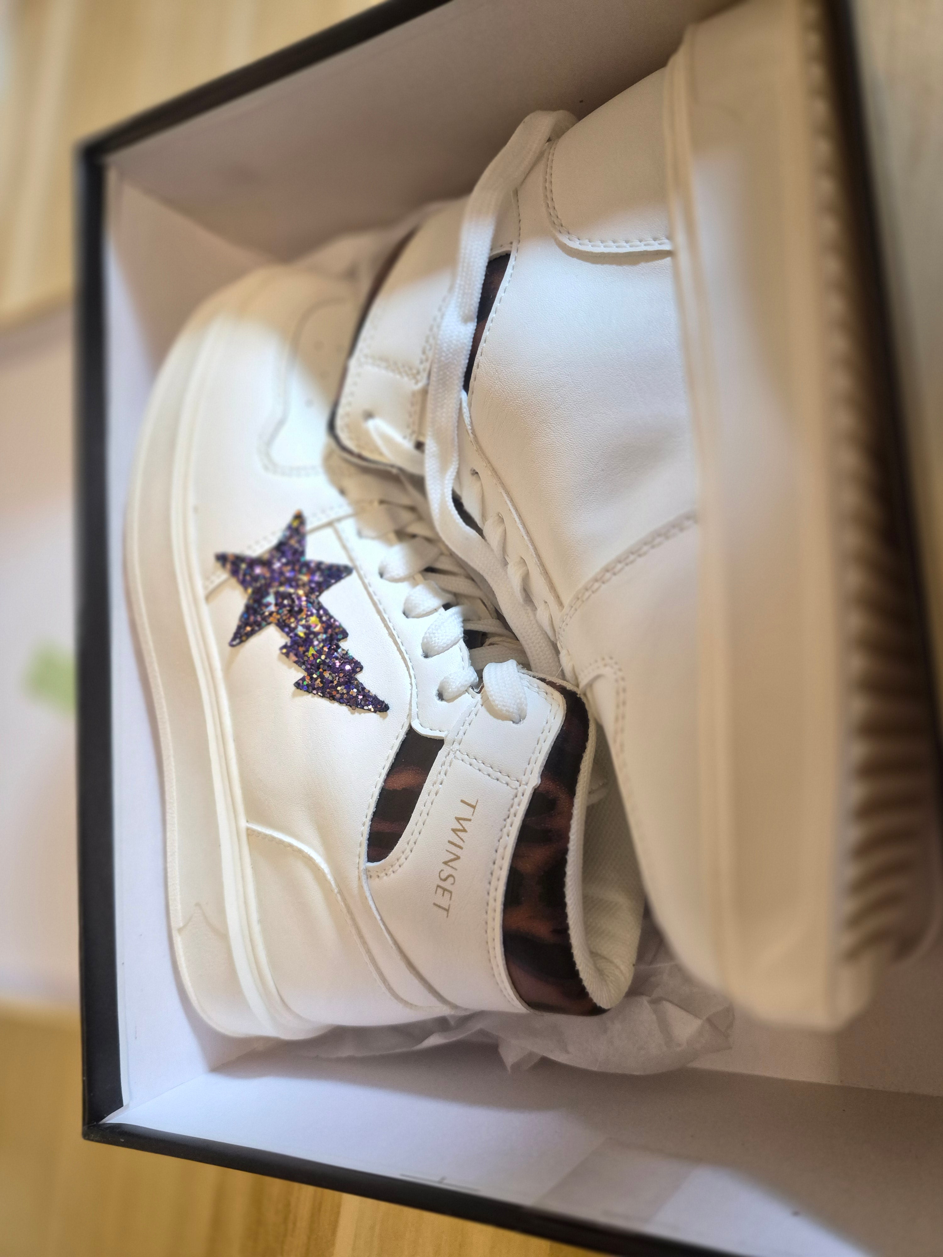 TWINSET MILANO WOMEN'S WHITE HIGH TOP TRAINERS UK 4 NEW BOXED RRP £190