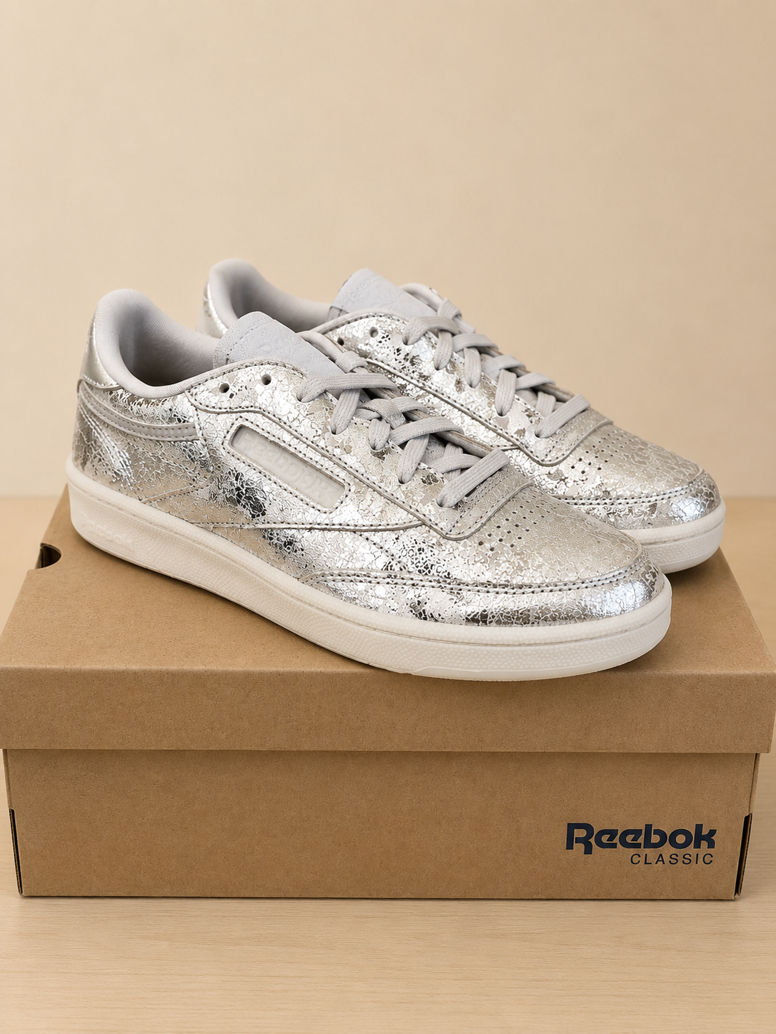 REEBOK CLUB C 85 TEXTURAL WOMEN'S TRAINERS UK 4 EU 37 SILVER METALLIC BNIB RRP £90