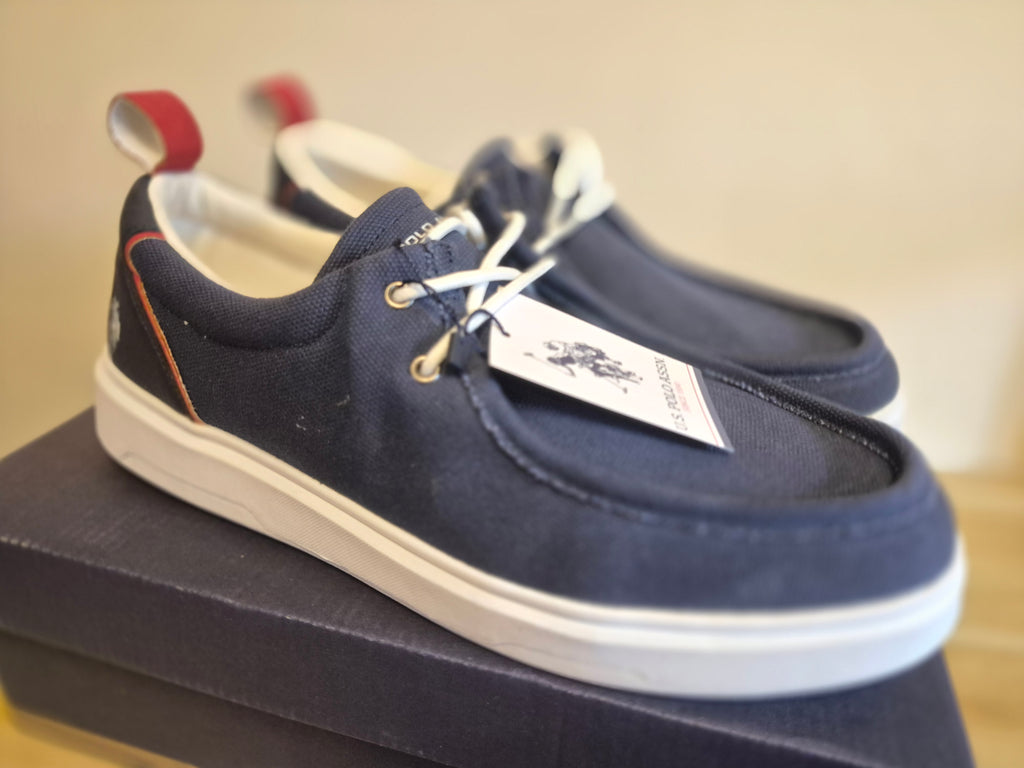 U.S. POLO ASSN. ATHOS MEN'S NAVY CANVAS CASUAL SHOES UK 10 EU 45 BRAND NEW FULL BOX RRP £70